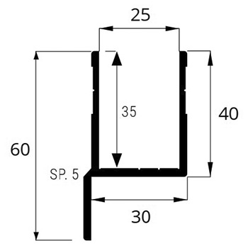 Abschlussprofil eloxiert B x H: 32.5 x 40/60 mm / innen 25 mm